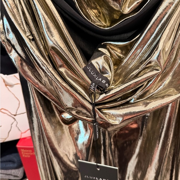 JLUXLABEL Heart Of Gold Metallic Gold Cowl-Neck Maxi Dress NWT - Picture 11 of 11